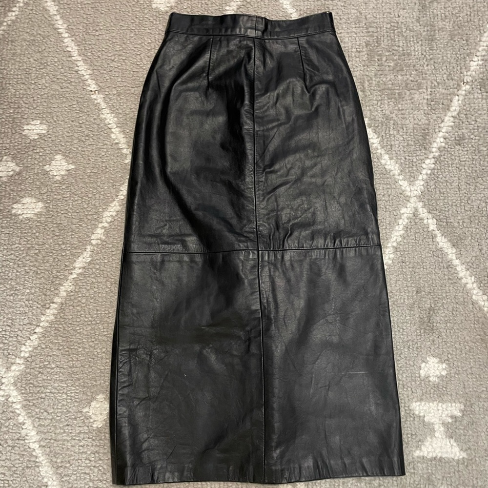 Genuine Leather Vintage Midi Skirt